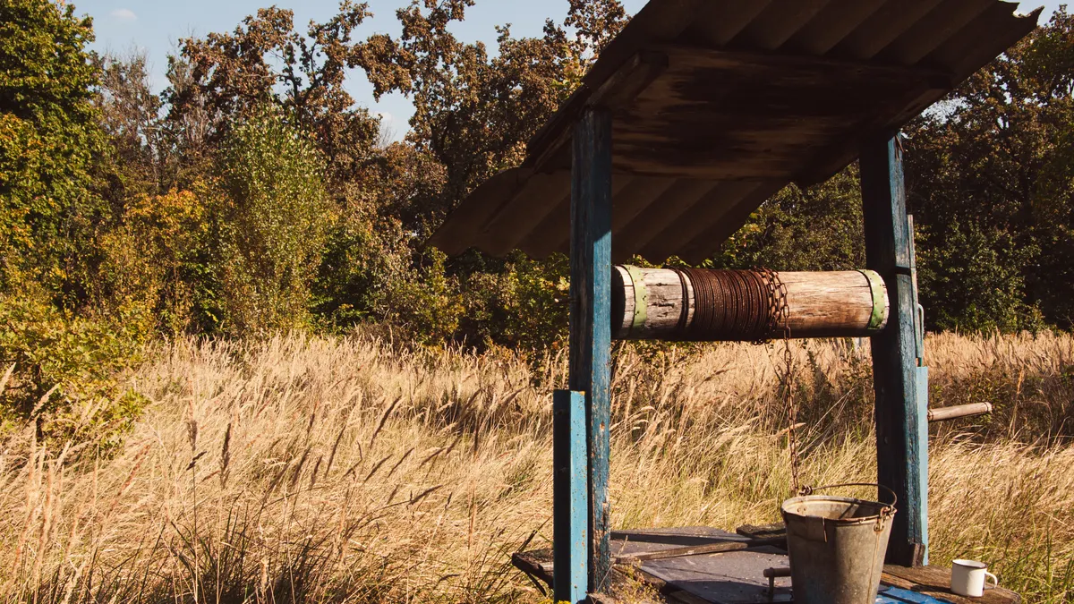 What to Do Before a Water Test if You Use a Well Old well structure in an overgrown field
